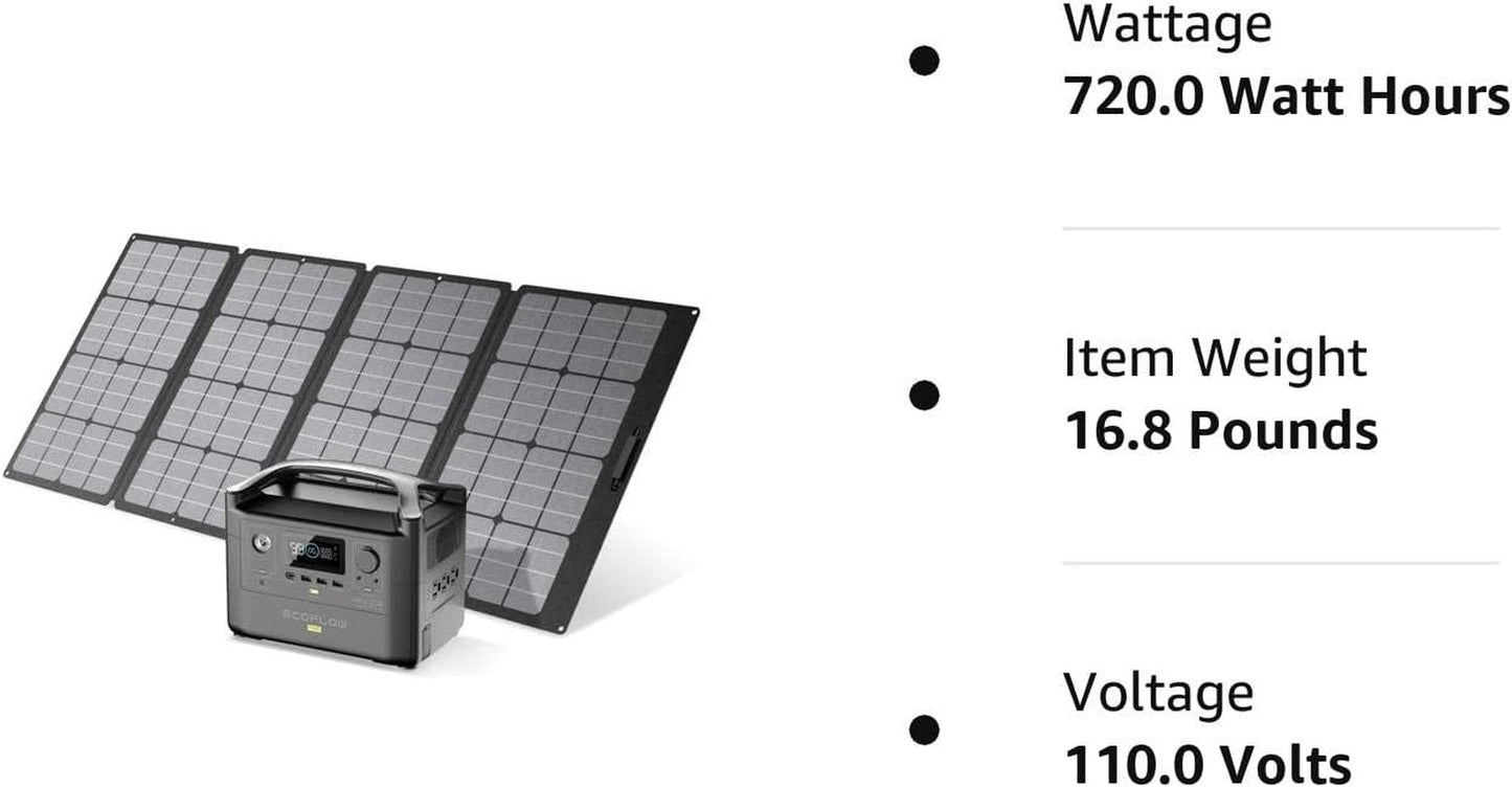 Solar Generator RIVER Pro, 720Wh Portable Power Station with 160W Solar Panel, Power Multiple Devices, Recharge 0-80% within 1 Hour, for Camping, RV, Outdoors, Off-Grid
