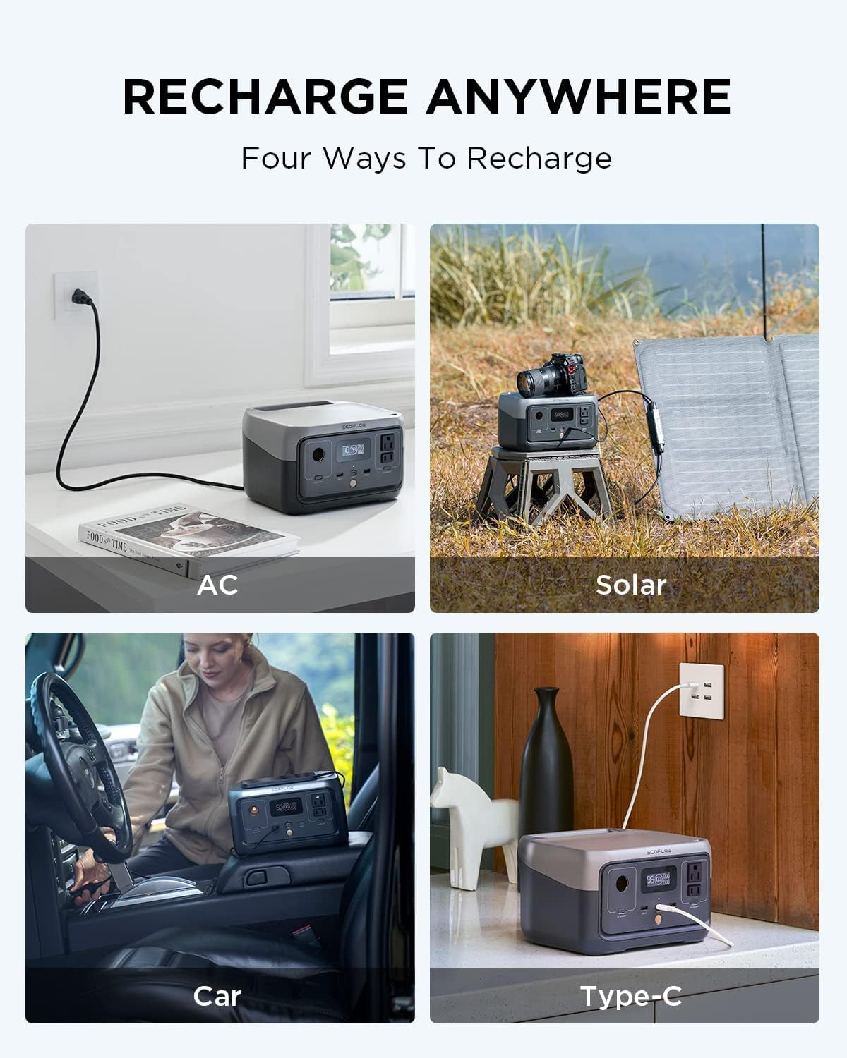 Portable Power Station RIVER 2, 256Wh Lifepo4 Battery/ 1 Hour Fast Charging, 2 up to 600W AC Outlets, Solar Generator (Solar Panel Optional) for Outdoor Camping/Rvs/Home Use