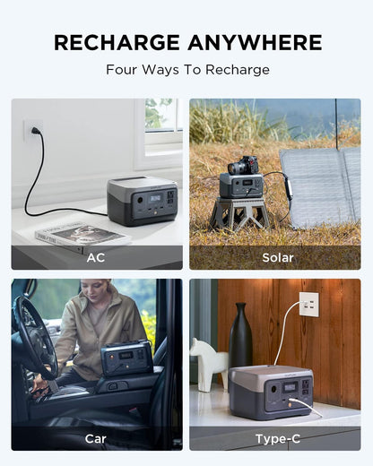 Portable Power Station RIVER 2, 256Wh Lifepo4 Battery/ 1 Hour Fast Charging, 2 up to 600W AC Outlets, Solar Generator (Solar Panel Optional) for Outdoor Camping/Rvs/Home Use
