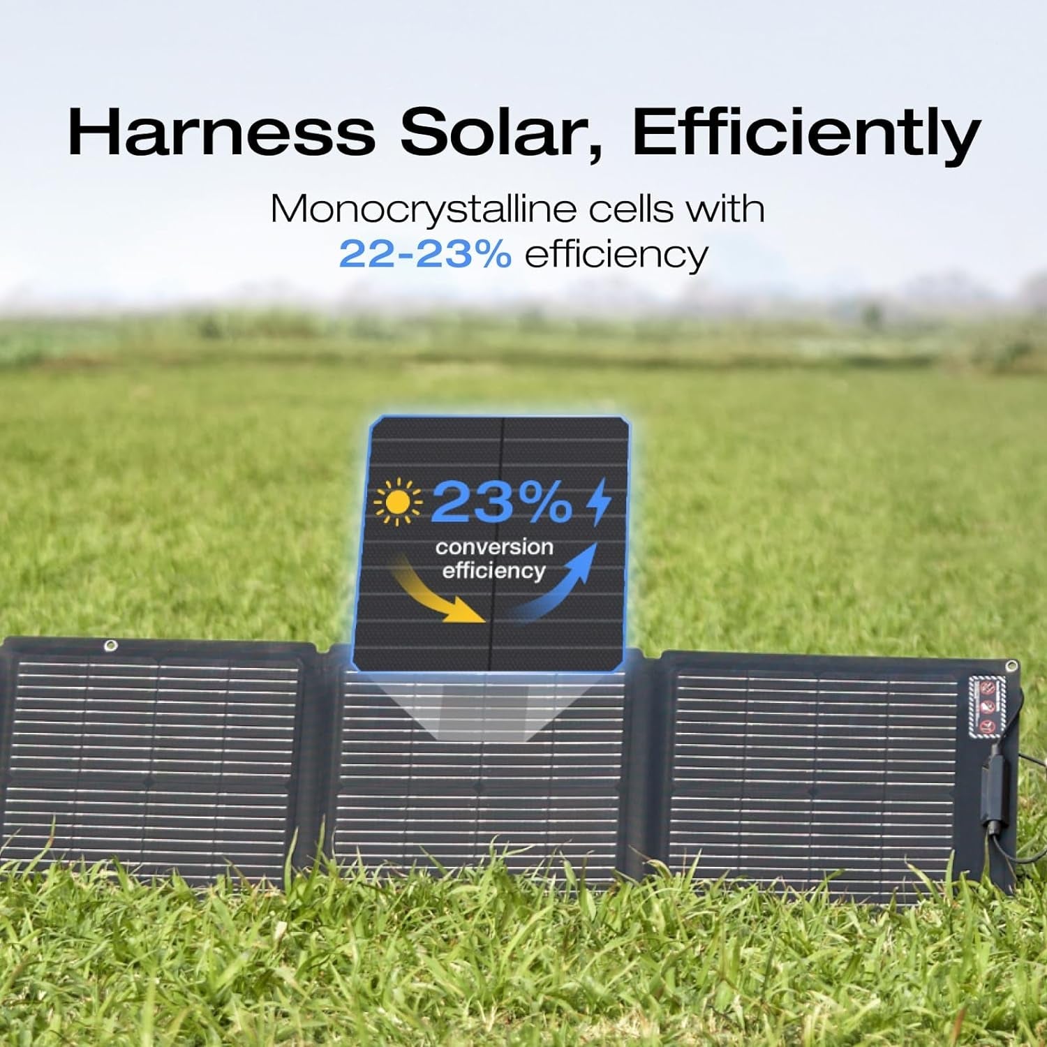110W Portable Solar Panel, Foldable with Carry Case, High 23% Efficiency, IP68 Water & Dustproof Design for Camping, Rvs, or Backyard Use