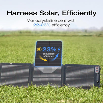110W Portable Solar Panel, Foldable with Carry Case, High 23% Efficiency, IP68 Water & Dustproof Design for Camping, Rvs, or Backyard Use