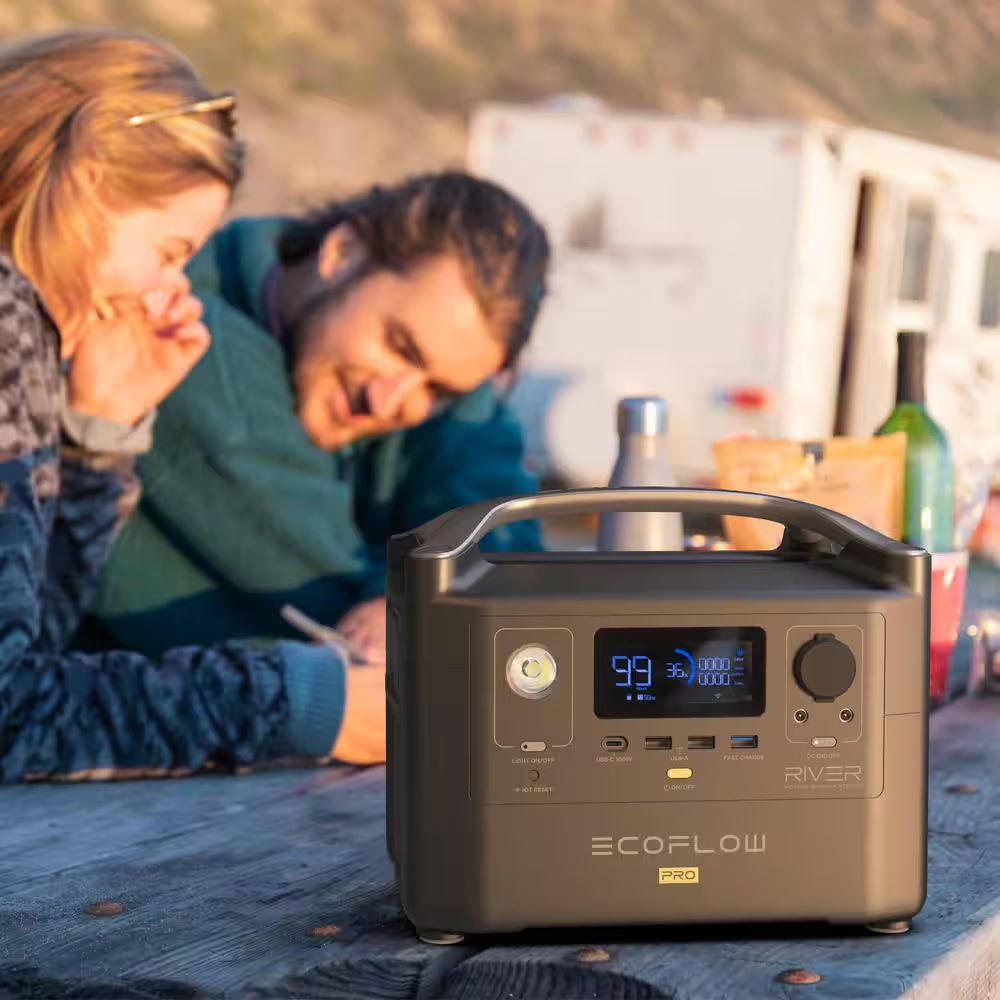 600W Output/1200W Peak Push-Button Start Solar Generator RIVER Pro with 110W Solar Panels 2 for Home, Camping and Rvs