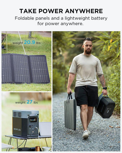 Solar Generator DELTA 2 with 2X220W Portable Solar Panels, 1024Wh LFP Battery, Fast Charging, Portable Power Station for Home Backup Power, Camping & Rvs