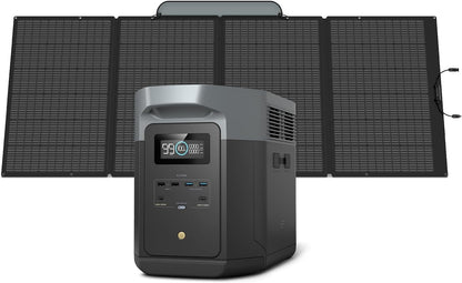 Solar Generator DELTA 2 Max 2048Wh with 400W Solar Panel, LFP Battery Portable Power Station up to 3400W AC Output Fast Charging 0-80% in 43 Min Solar Powered Generator for Camping, RV