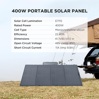 400W Portable Solar Panel, Foldable & Durable, Complete with an Adjustable Kickstand Case, Waterproof IP68 for Outdoor Adventures