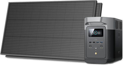 Solar Generators, DELTA 2 Portable Power Station with 2PCS 100W 12V Solar Panels, 1024Wh LFP Battery, Fast Charging, Power Station for Home Backup, Camping&Rvs