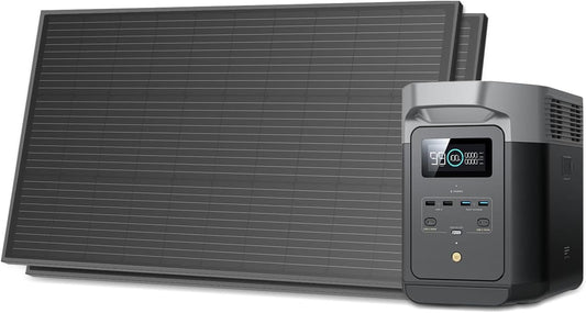 Solar Generators, DELTA 2 Portable Power Station with 2PCS 100W 12V Solar Panels, 1024Wh LFP Battery, Fast Charging, Power Station for Home Backup, Camping&Rvs
