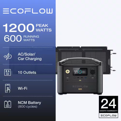 600W Output/1200W Peak Push-Button Start Solar Generator RIVER Pro with 110W Solar Panels 2 for Home, Camping and Rvs