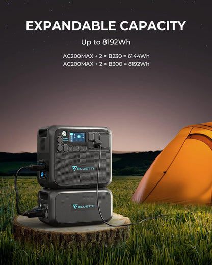 Portable Power Station AC200MAX, 2048Wh Solar Generator Expandable to 8192Wh, 5 2200W AC Outlets, Lifepo4 Battery for Camping, Emergency
