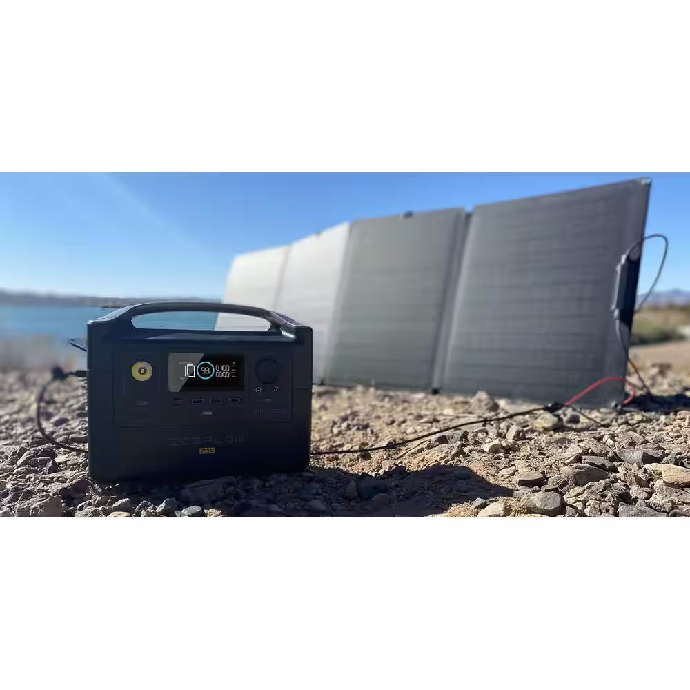 600W Output/1200W Peak Push-Button Start Solar Generator RIVER Pro with 110W Solar Panels 2 for Home, Camping and Rvs