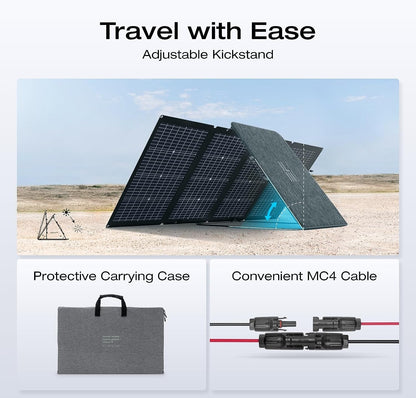 220Watt Bifacial Foldable Solar Panel, Complete with Adjustable Kickstand, Waterproof IP68 & Durable for off the Grid Living