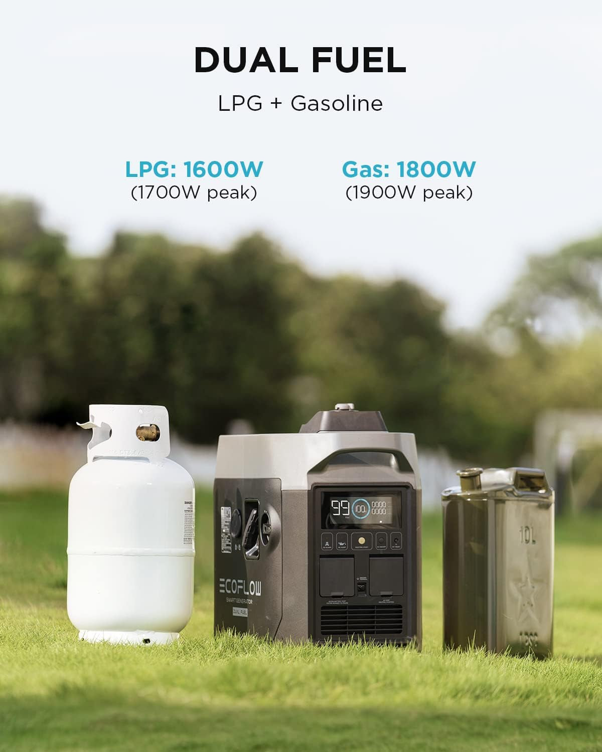 1800W Dual Fuel Smart Generator with Both LPG and Gas Powered Support, Smart Control, for Home Battery Backup, Emergency, Applicable for DELTA Pro/Delta Max/Delta 2/DELTA 2 Max