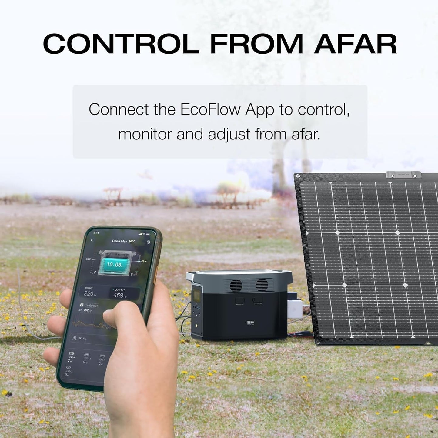 Solar Generator DELTA Max (2000) 2016Wh with 220W Solar Panel, 6 X 2400W (5000W Surge) AC Outlets, Portable Power Station for Home Backup Outdoors Camping RV Emergency