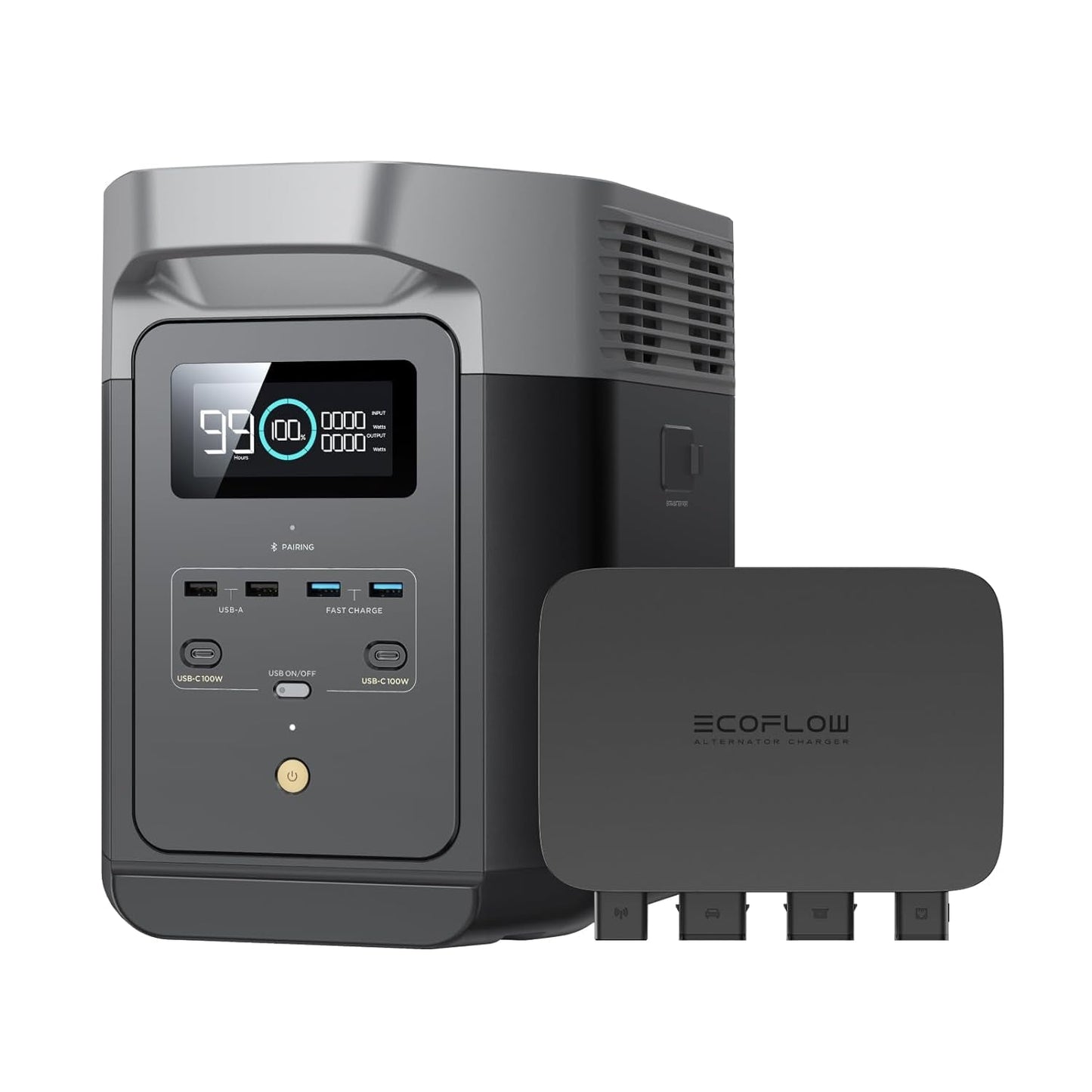 800W Alternator Charger with DELTA 2 Portable Power Station, 3-In-1 Fast DC-DC Charger, Vehicle Battery Charger & Jump Starter 8× Faster than Cigarette Chargers, Charges 1Kwh in 1.3 Hr