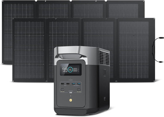 Solar Generator DELTA 2 with 2X220W Portable Solar Panels, 1024Wh LFP Battery, Fast Charging, Portable Power Station for Home Backup Power, Camping & Rvs