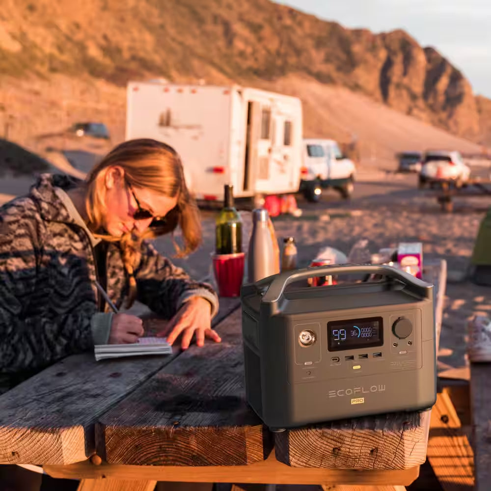 600W Output/1200W Peak Push-Button Start Solar Generator RIVER Pro with 110W Solar Panels 2 for Home, Camping and Rvs