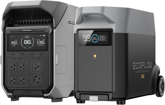 7600Wh Portable Power Station: DELTA Pro 3 with DELTA Pro Extra Battery, 120/240V 4000W AC Output, Solar Generator for Home Use, Camping, Emergencies, Power Outages, Rvs