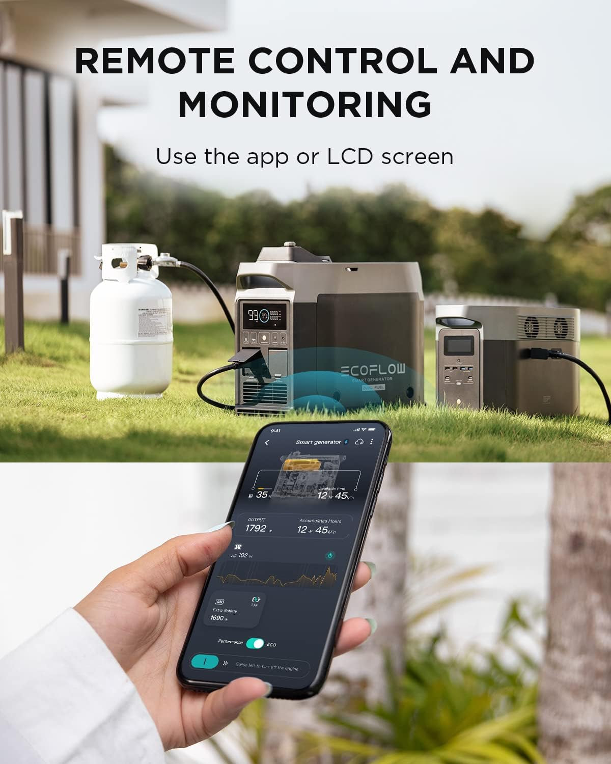 1800W Dual Fuel Smart Generator with Both LPG and Gas Powered Support, Smart Control, for Home Battery Backup, Emergency, Applicable for DELTA Pro/Delta Max/Delta 2/DELTA 2 Max