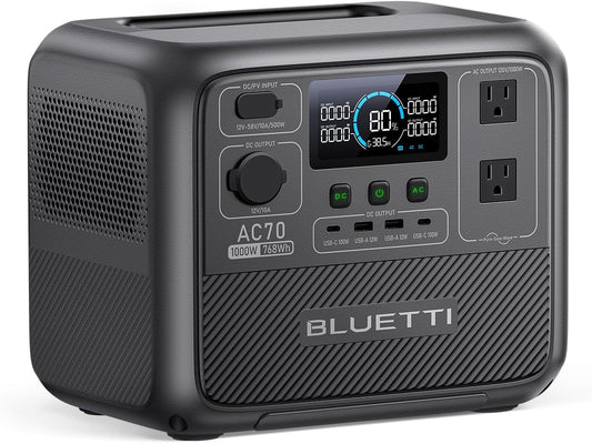 Portable Power Station AC70, 768Wh Lifepo4 Battery Backup W/ 2 1000W AC Outlets (Power Lifting 2000W), 100W Type-C, Solar Generator for Road Trip, Off-Grid, Power Outage (Solar Panel Optional)