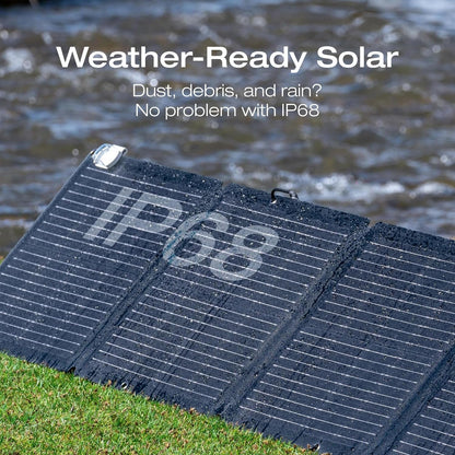 110W Portable Solar Panel, Foldable with Carry Case, High 23% Efficiency, IP68 Water & Dustproof Design for Camping, Rvs, or Backyard Use