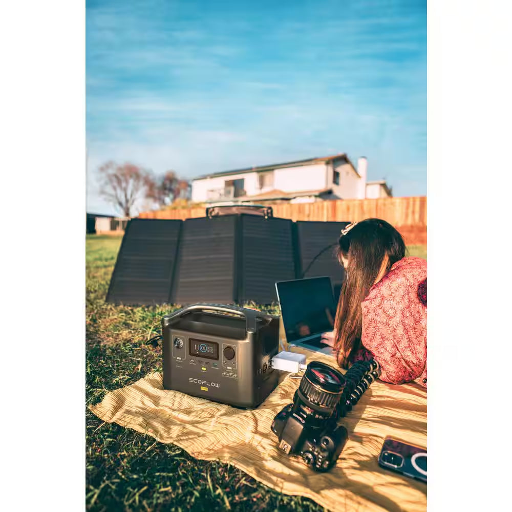 600W Output/1200W Peak Push-Button Start Solar Generator RIVER Pro with 110W Solar Panels 2 for Home, Camping and Rvs
