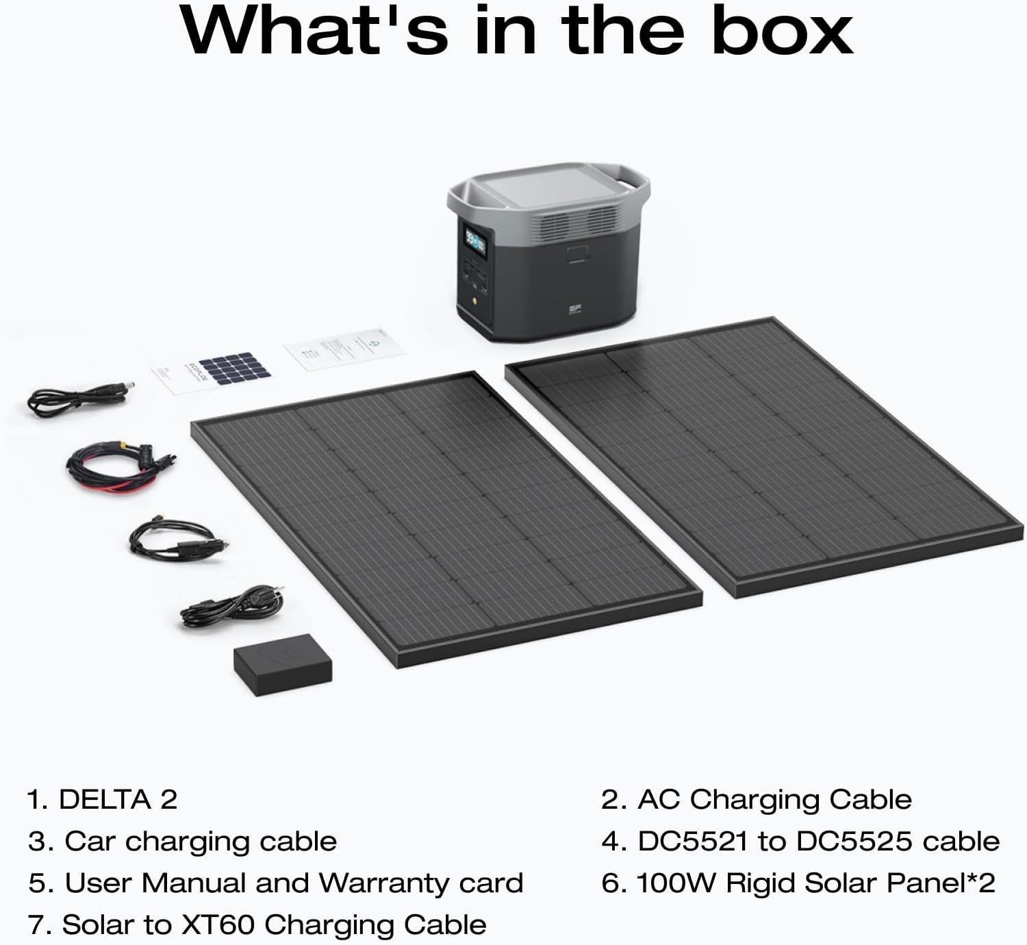 Solar Generators, DELTA 2 Portable Power Station with 2PCS 100W 12V Solar Panels, 1024Wh LFP Battery, Fast Charging, Power Station for Home Backup, Camping&Rvs