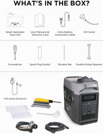 1800W Dual Fuel Smart Generator with Both LPG and Gas Powered Support, Smart Control, for Home Battery Backup, Emergency, Applicable for DELTA Pro/Delta Max/Delta 2/DELTA 2 Max