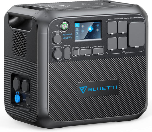 Portable Power Station AC200MAX, 2048Wh Solar Generator Expandable to 8192Wh, 5 2200W AC Outlets, Lifepo4 Battery for Camping, Emergency